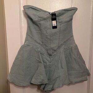 Strapless Light Sage Denim Romper